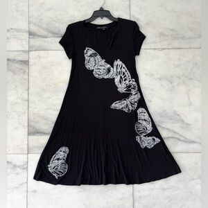 VTG Karen Kane Dress Black Knit Butterfly Print Women M Whimsigoth Grunge 90s